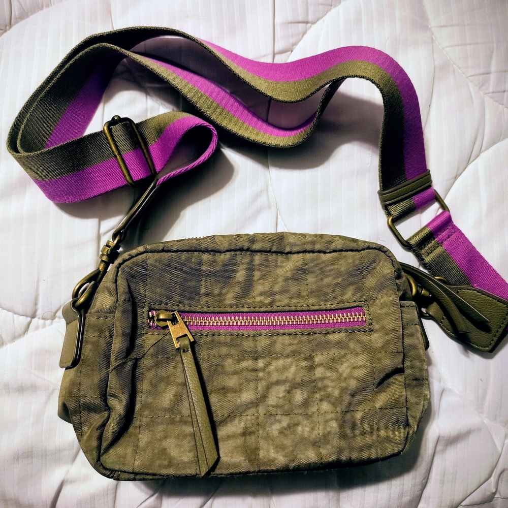 Universal Thread Olive Crossbody Bag with Pink Accents